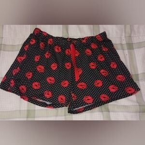 SHEIN Black and Red Lip Print Pajama Shorts